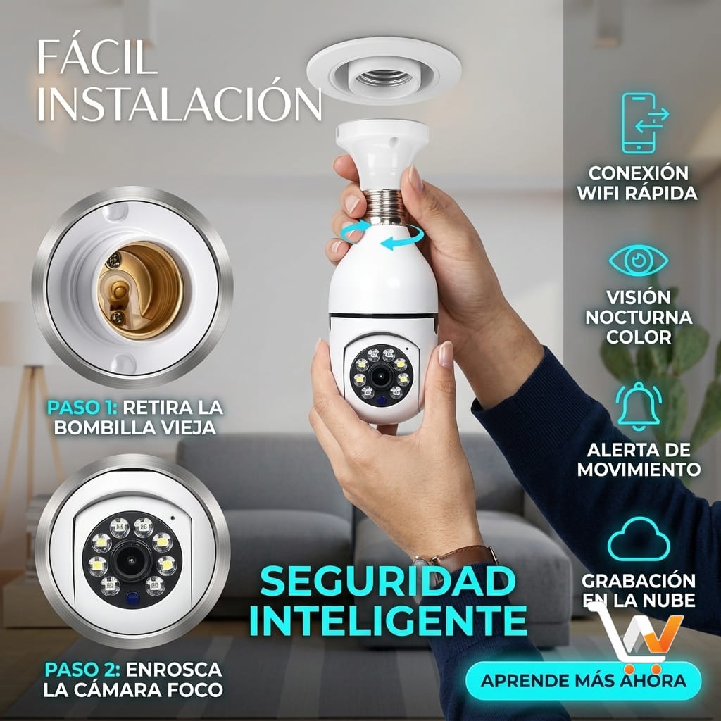 LAMPARA SMART CON CAMARA ALTA RESOLUCION HD 360