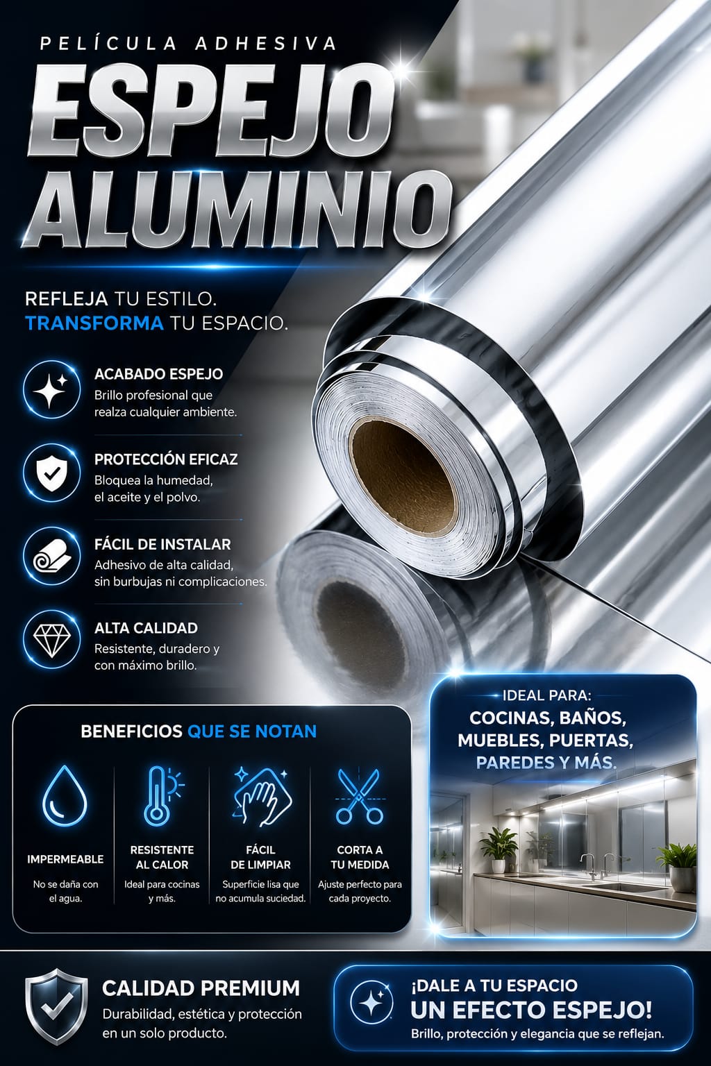 Papel Para Vidrio Efecto Espejo